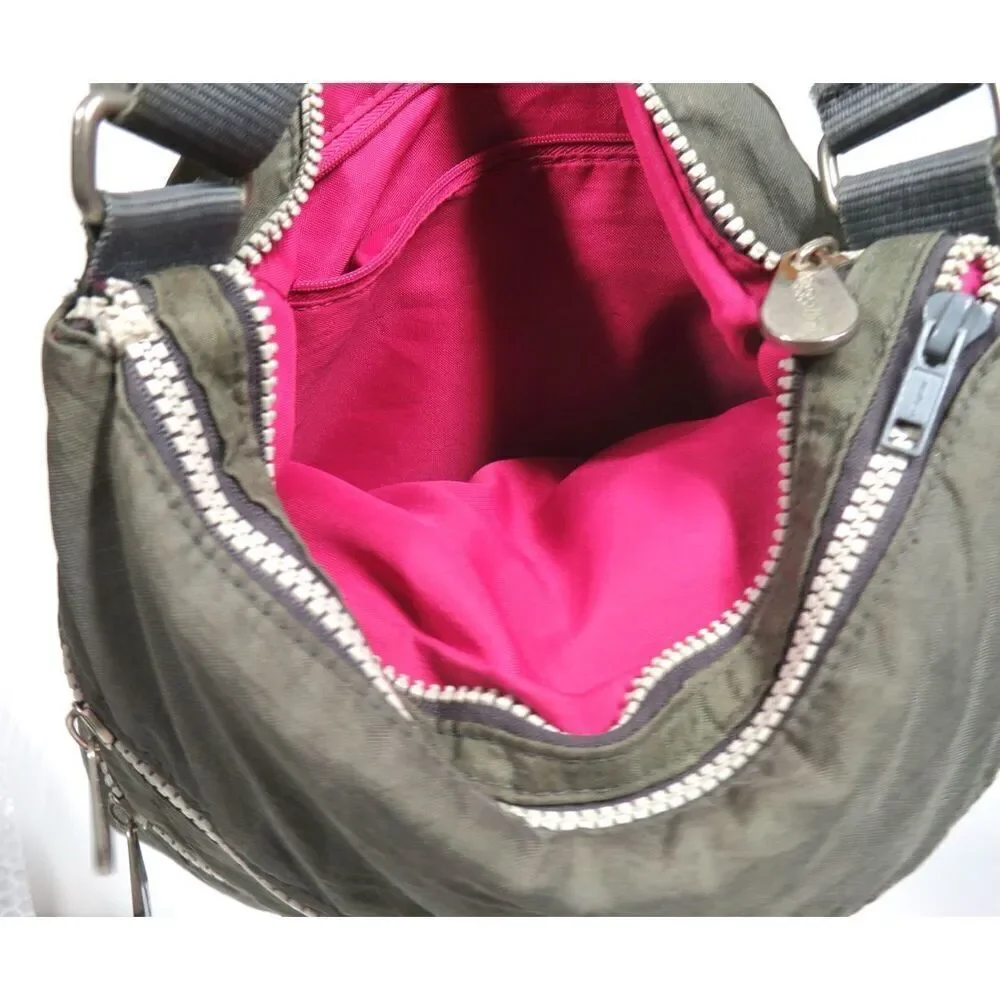 Baggallini Three Zip Crossbody Shoulder Bag Grey Organizer Small